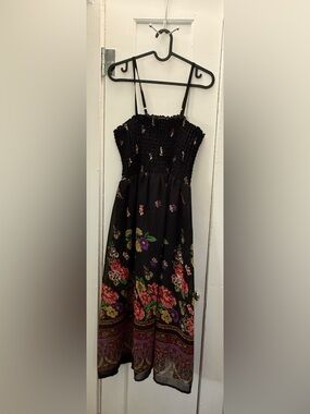 Uniti Casual Black Floral Smocked Sundress